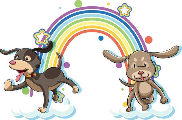 Two dogs cartoon character with rainbow