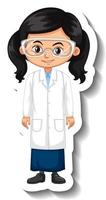 Cartoon character sticker with a girl in science gown vector