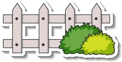 Sticker template with white fence and bush isolated vector