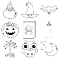 conjunto de iconos de miedo de halloween en estilo plano para web vector