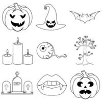 conjunto de iconos de miedo de halloween en estilo plano para web vector