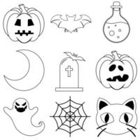 conjunto de iconos de miedo de halloween en estilo plano para web vector