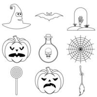 conjunto de iconos de miedo de halloween en estilo plano para web vector