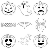 Set of Halloween scary icons in flat style for web vector