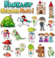 Sticker set with different fantasy cartoon characters vector