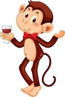 Monkey holding wine glass cartoon character vector