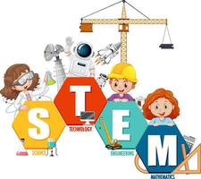 STEM education logo with children cartoon character vector