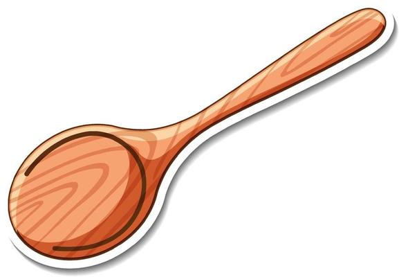 Sticker design with wooden spoon kitchen equipment isolated