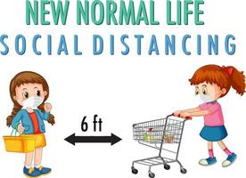 nueva vida normal con los niños mantener el distanciamiento social vector