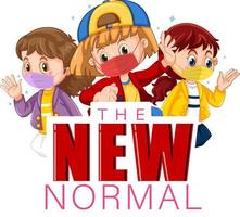 The New Normal with children wearing masks vector