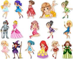 Sticker set with different fairytale cartoon characters vector