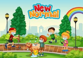 New Normal with people at the park vector