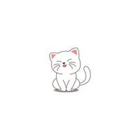 Cute white cat sitting and smiling cartoon, vector illustration