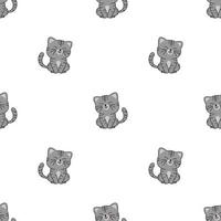 Cute gray cat sitting and smiling cartoon seamless pattern vector