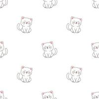 Cute white cat sitting and smiling cartoon seamless pattern vector