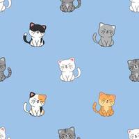 Cute cat sitting and smiling cartoon seamless pattern vector