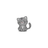 Lindo gato gris sentado y sonriente caricatura, ilustración vectorial vector