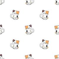 Cute three cat sitting and smiling cartoon seamless pattern vector