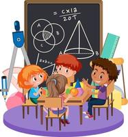 Children learning math with math symbol and tools vector