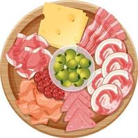 Platter of various cold meats and cheese isolated on white background vector