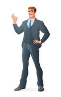 hombre de negocios, actuación, ok, mano, señal, vector, ilustración