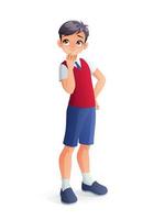 Curious thinking student boy in school uniform vector illustration