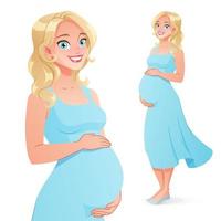 hermosa mujer embarazada sonriente ilustración vectorial de dibujos animados vector