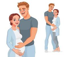 Hombre sujetando el vientre de su esposa embarazada ilustración vectorial vector