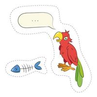 These are colored stickers of a parrot and a fish skeleton vector