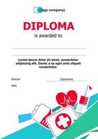 Red-green diploma template with medical icons vector