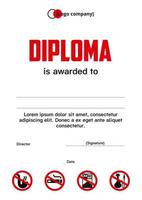 Diploma template with signs of the prohibition of smoking vector