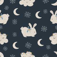 Christmas pattern with rabbit scandinavian style seamless pattern. vector