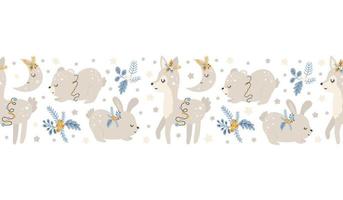 patrón navideño con animales papel digital estilo escandinavo vector