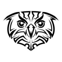 Black and white line art of owl head. vector