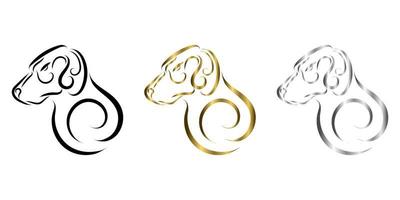 arte lineal de tres colores en oro negro y plata de la cabeza de perro. Buen uso de símbolo, mascota, icono, avatar, tatuaje, diseño de camiseta, logotipo o cualquier diseño. vector