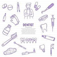 dentista trabajo o trabajos profesión doodle dibujado a mano vector