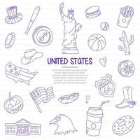 Estados Unidos Estados Unidos nación o país doodle dibujado a mano vector