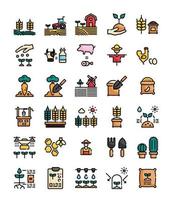 set of filled outline farming agriculture icons vector