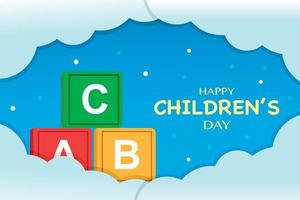 Happy Children's Day With Toy And Cloud Vector