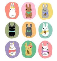 rabbits cartoon set vector collection