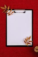 Blank sheet for New Year's greetings decorated pine cones