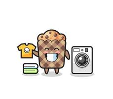 mascota, caricatura, de, muffin, con, lavadora vector