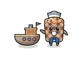 mascota de personaje de muffin como un marinero vector