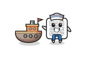 Character mascot of qr code as a sailor man vector