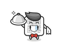 Character mascot of qr code as a waiters vector