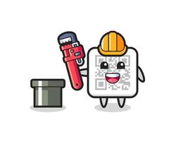 Character Illustration of qr code as a plumber vector