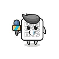 Character mascot of qr code as a news reporter vector