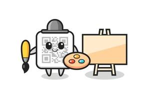 Illustration of qr code mascot as a painter vector