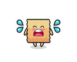 raw instant noodle cartoon illustration with crying gesture vector