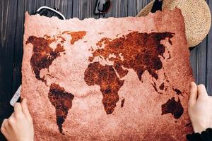 Original grunge map of the world background photo